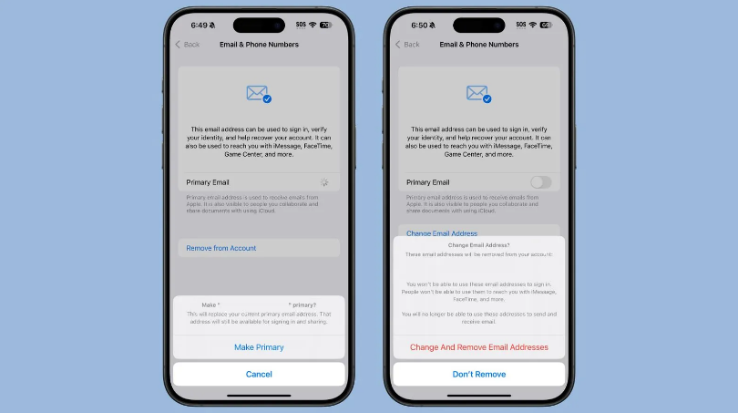 博鳌镇苹果手机维修分享苹果 iOS 18.1 支持设置“主要”邮箱地址并更改 iCloud 邮箱 